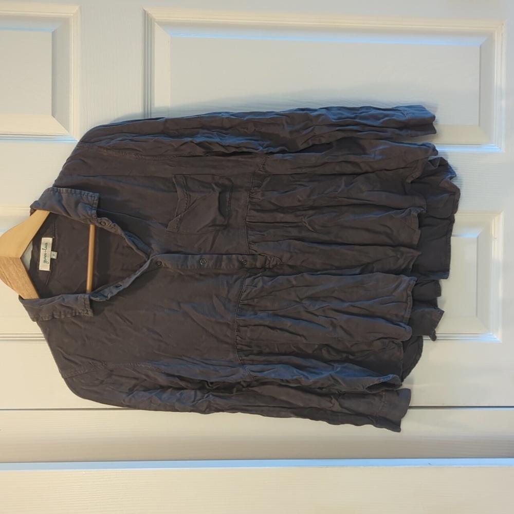 Grace and Lace Gray mineral washed top